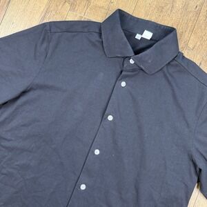 State And Liberty Shirt Mens L Black Short Sleeve Button Up Athletic Fit Stretch